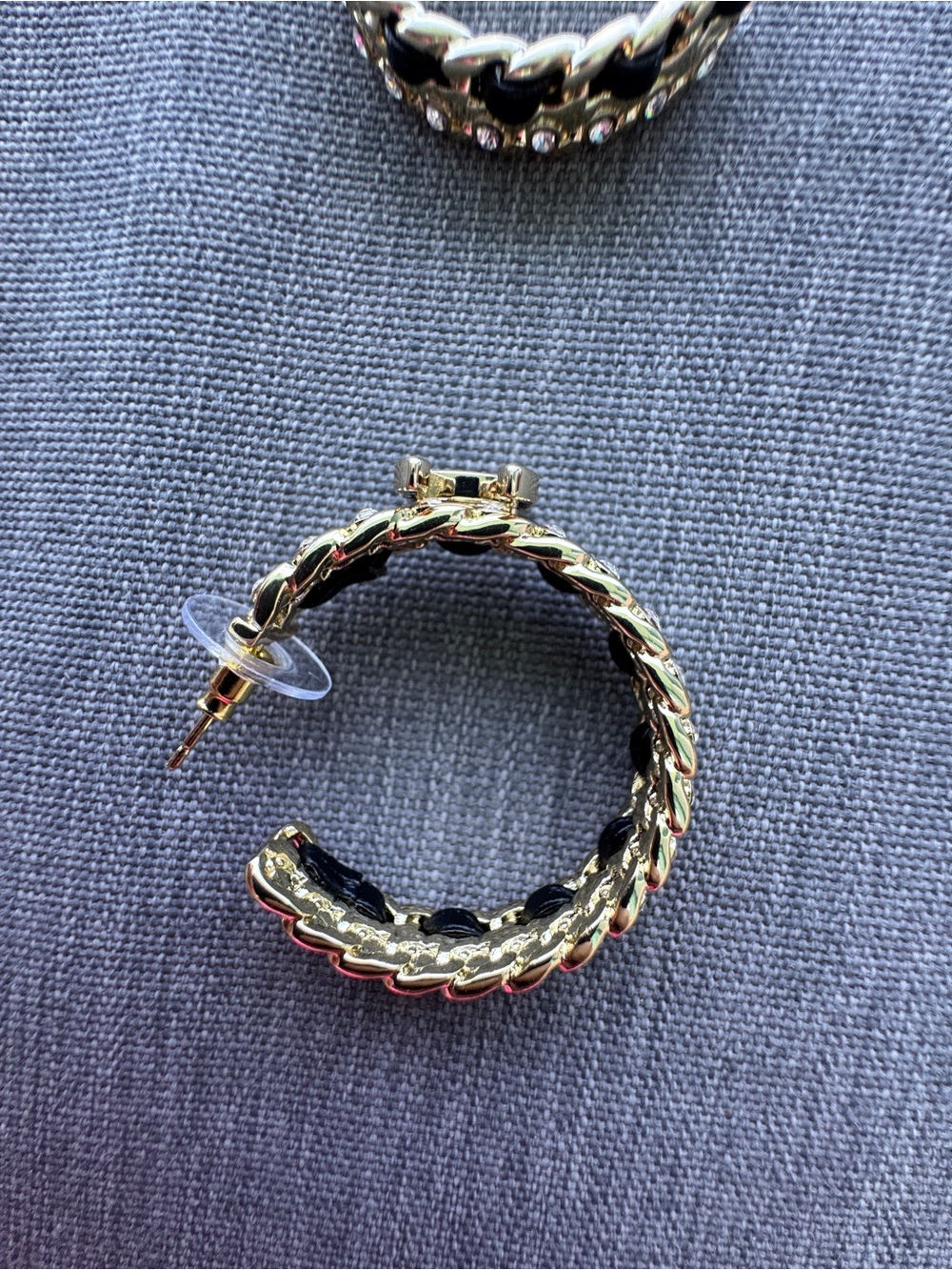 Luxury Gold and Black Interlocking CC Hoop Earrings - Picture 7 of 8